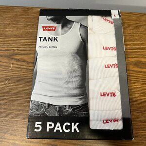 Levi’s Men’s White Cotton Ribbed Tank Tops 5-pk - Size Large - NWT